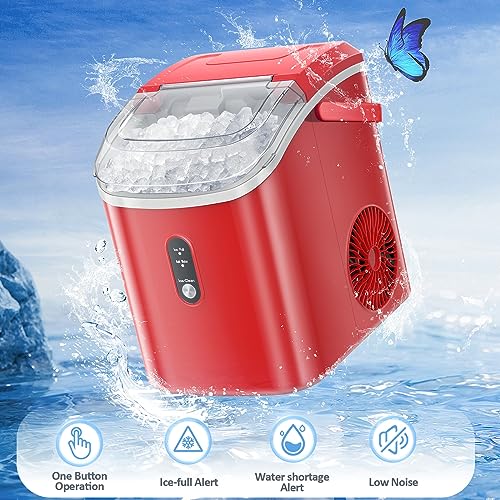 Compact Countertop Nugget Ice Maker, Portable Pebble Ice Machine, Soft Chewable Ice