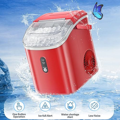 Compact Countertop Nugget Ice Maker, Portable Pebble Ice Machine, Soft Chewable Ice