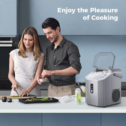 Countertop Nugget Pebble Ice Machine: Fast Production, Soft Chewy Ice, Self-Cleaning