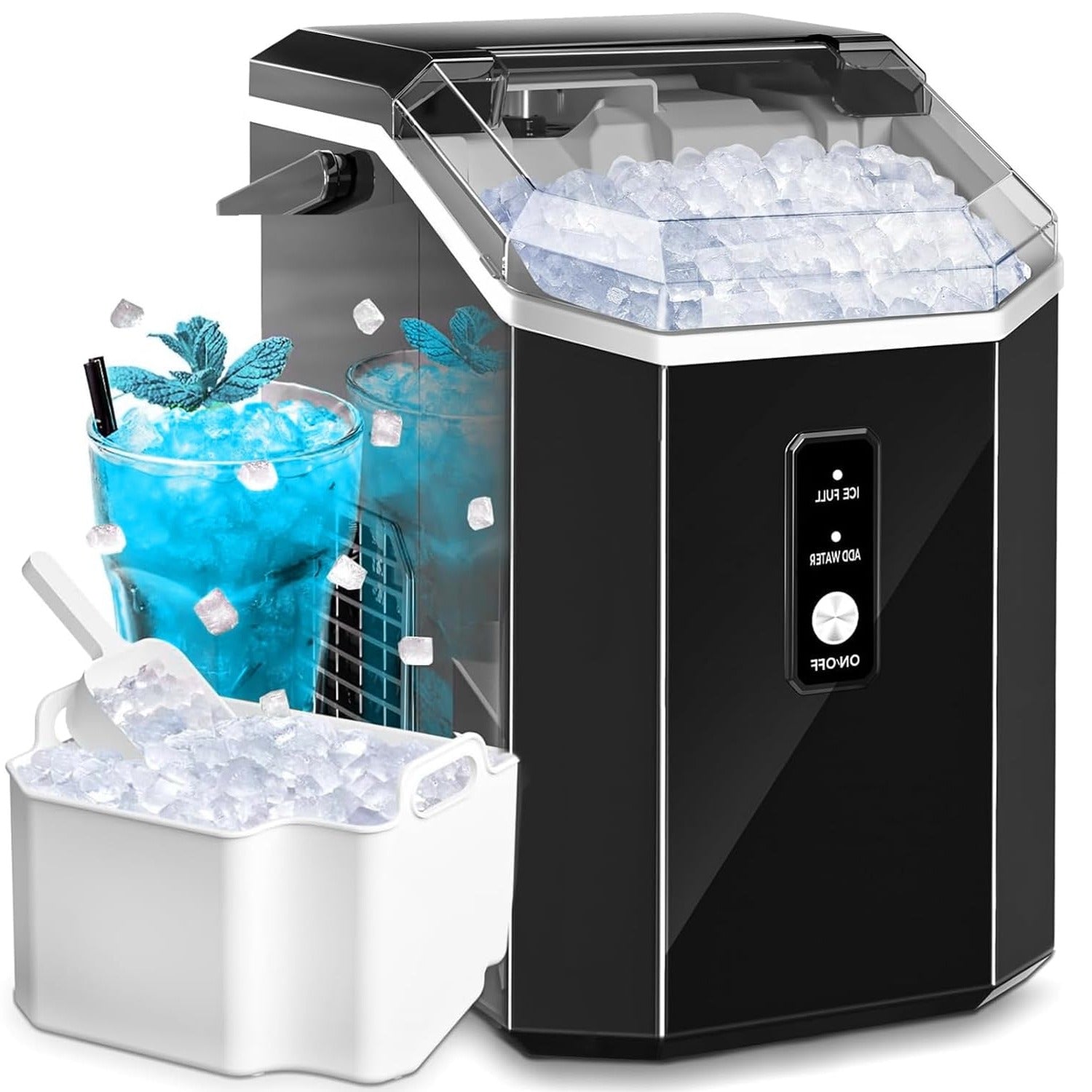 Countertop Nugget Pebble Ice Machine: Fast Production, Soft Chewy Ice, Self-Cleaning