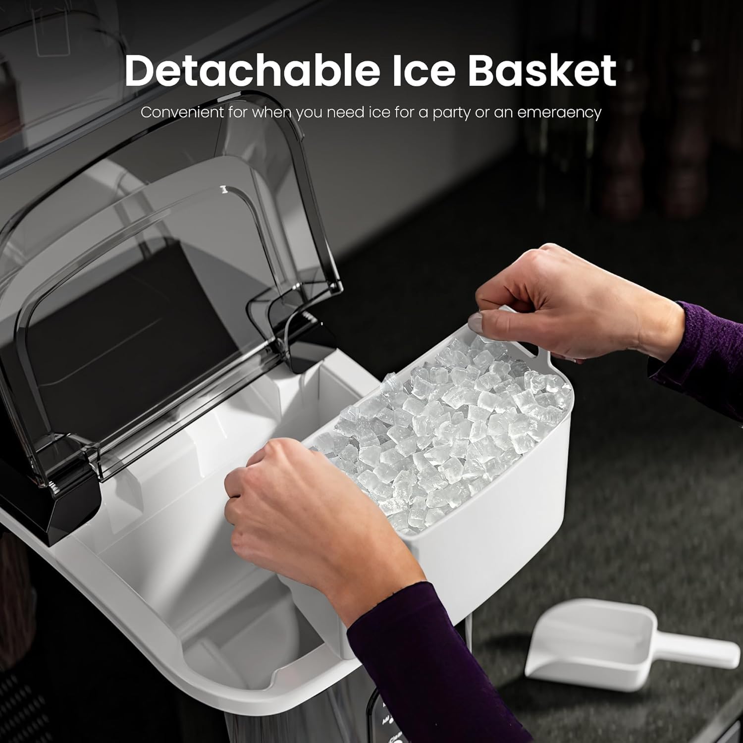 Compact Stainless Steel Nugget Ice Maker, Fast 33lb Daily Production, Self-Cleaning