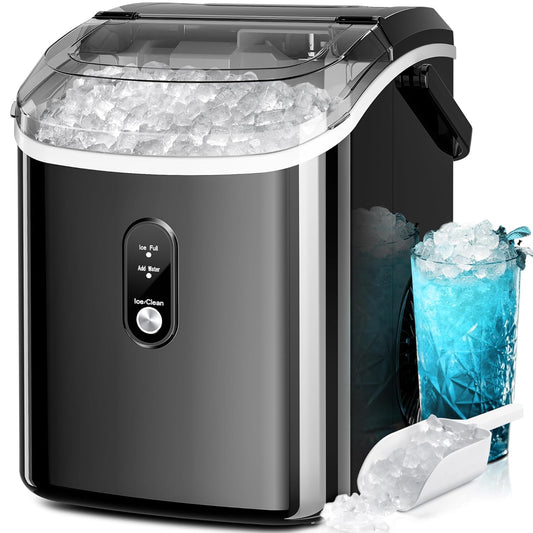 Compact Stainless Steel Nugget Ice Maker, Fast 33lb Daily Production, Self-Cleaning