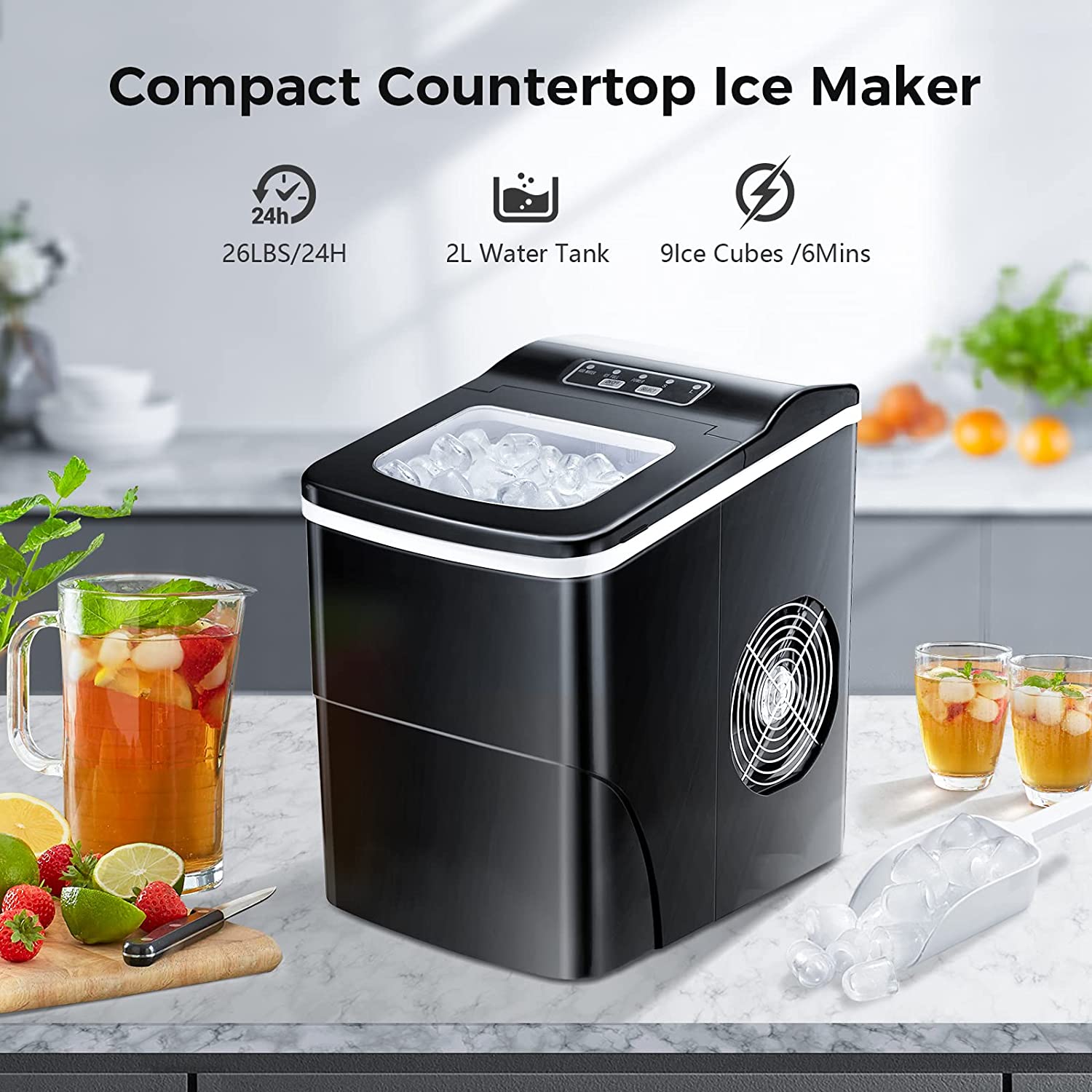 Rapid Portable Countertop Ice Maker Machine: Fast, Quiet, Bullet Ice Production