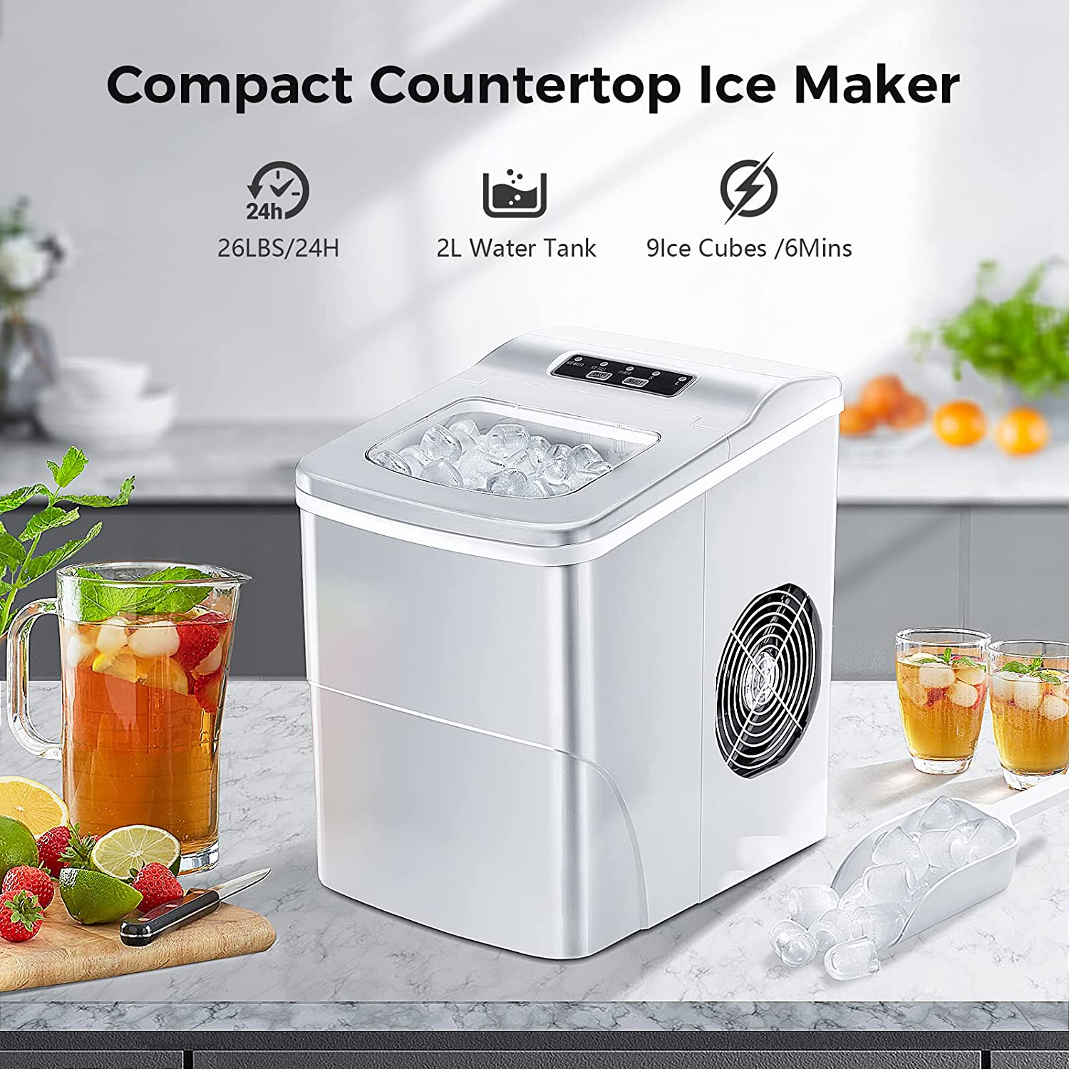 Rapid Portable Countertop Ice Maker Machine: Fast, Quiet, Bullet Ice Production