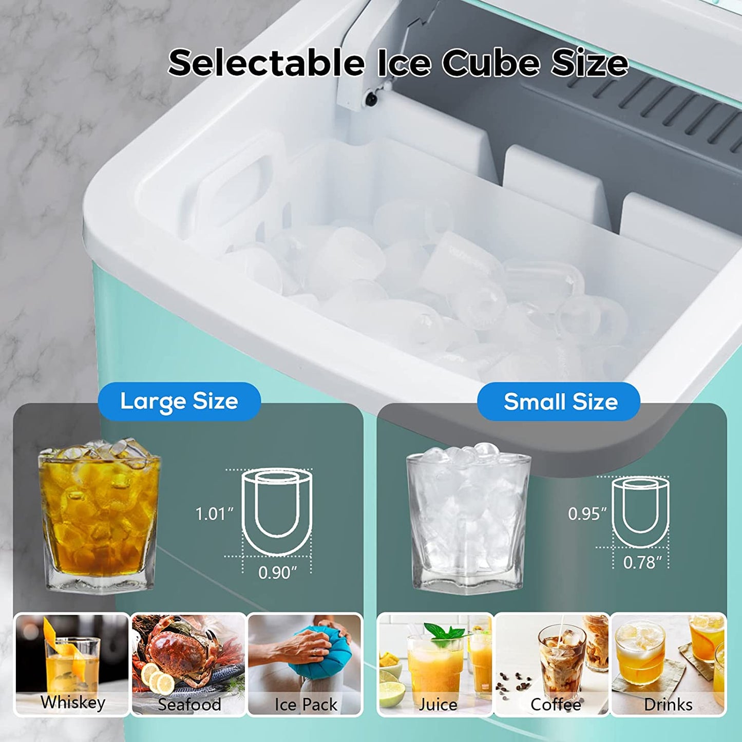Rapid Portable Countertop Ice Maker Machine: Fast, Quiet, Bullet Ice Production