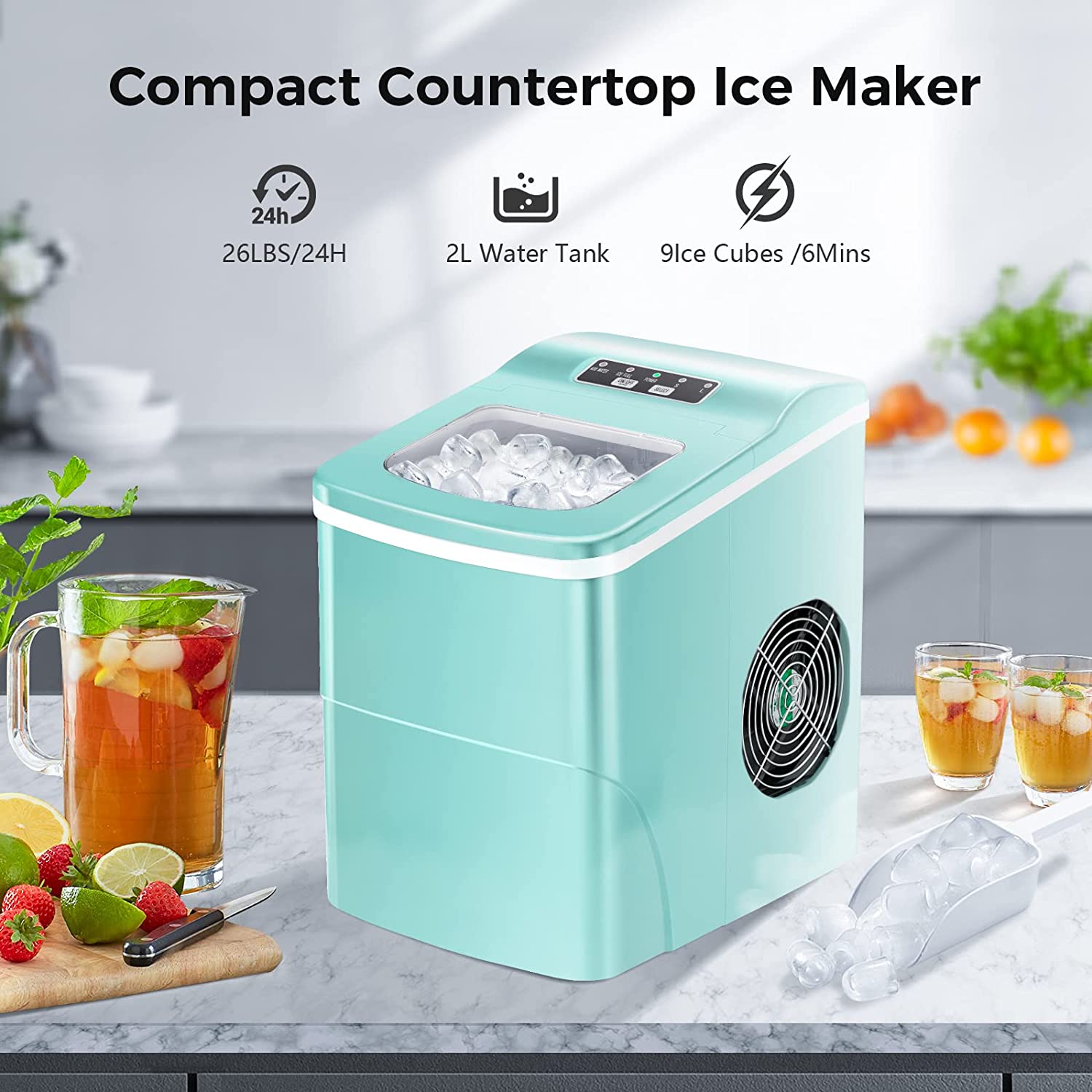 Rapid Portable Countertop Ice Maker Machine: Fast, Quiet, Bullet Ice Production