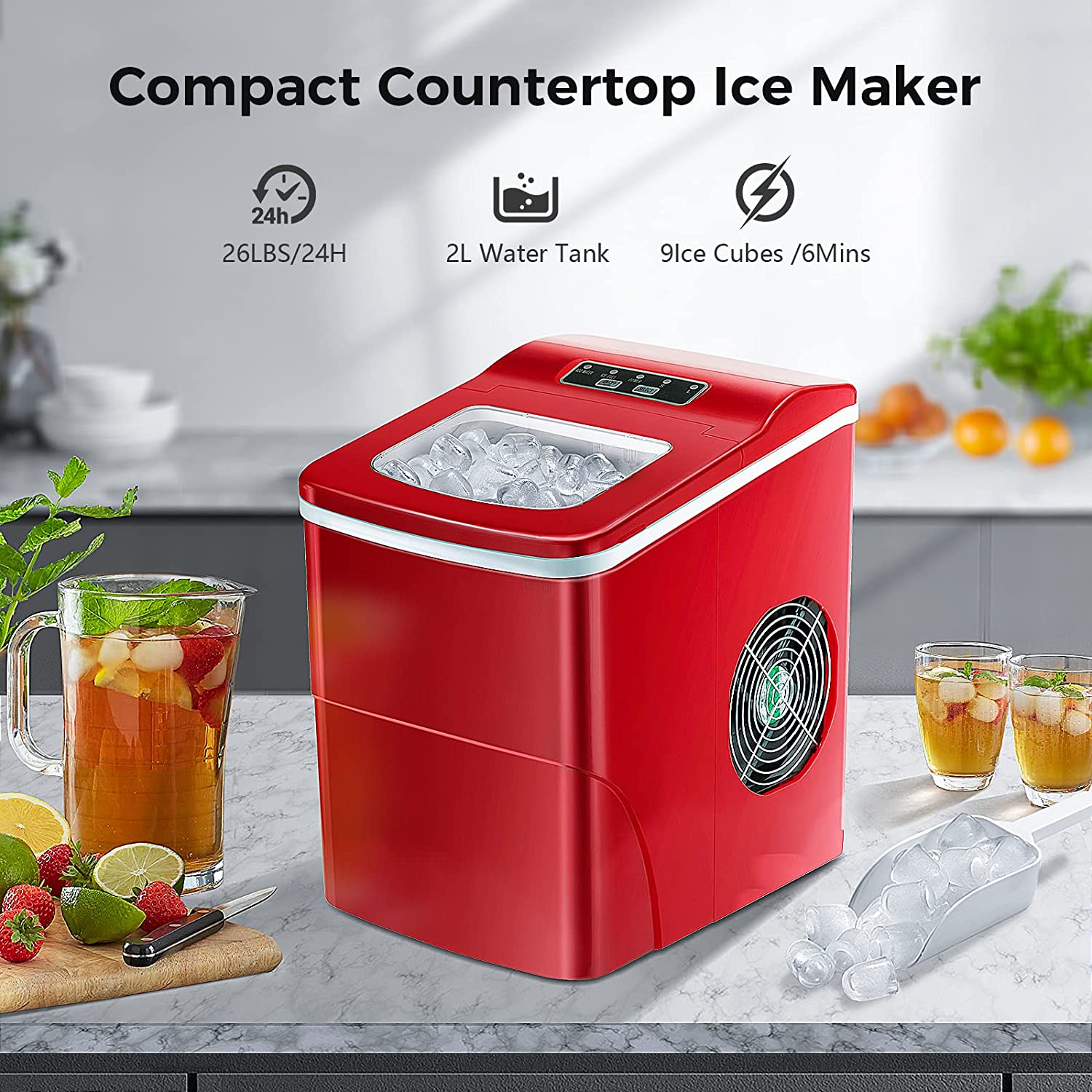 Rapid Portable Countertop Ice Maker Machine: Fast, Quiet, Bullet Ice Production