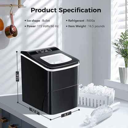 Rapid Portable Countertop Ice Maker Machine: Fast, Quiet, Bullet Ice Production