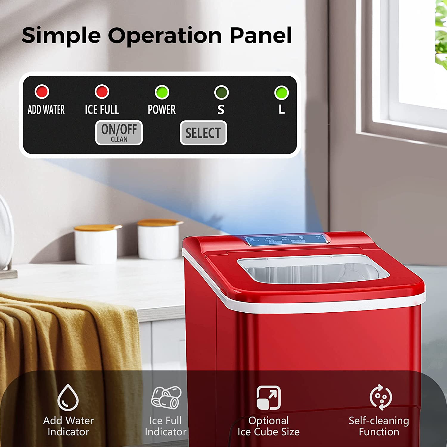 Rapid Portable Countertop Ice Maker Machine: Fast, Quiet, Bullet Ice Production