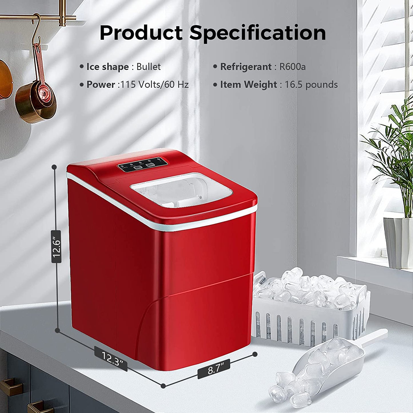 Rapid Portable Countertop Ice Maker Machine: Fast, Quiet, Bullet Ice Production