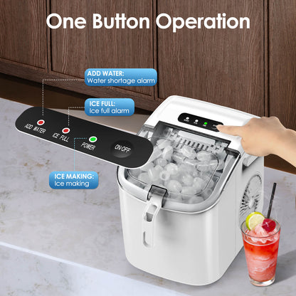 Efficient Portable Countertop Ice Maker with Handle, Rapid Bullet Ice, Self-Cleaning